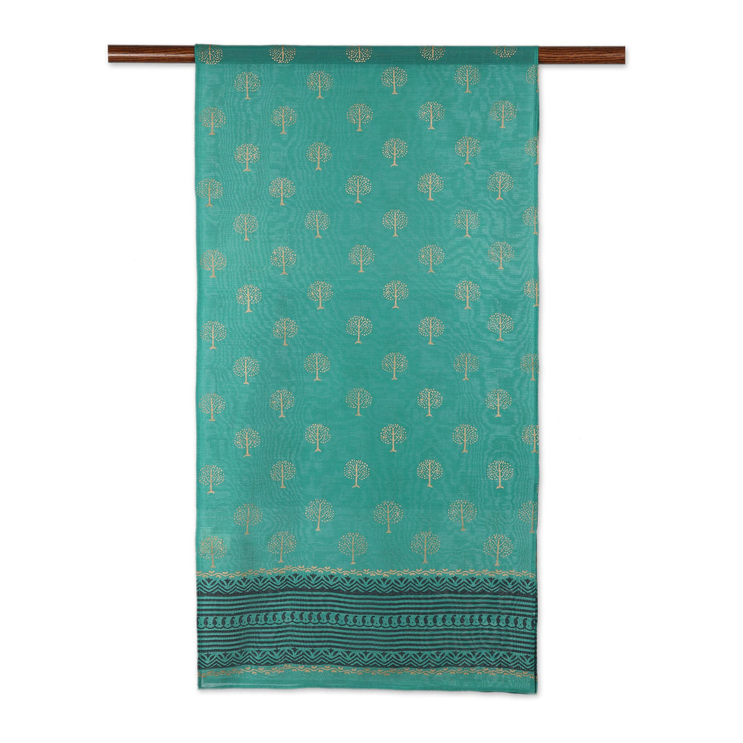 Block-Printed Cotton and Silk Shawl - Kingdom Come