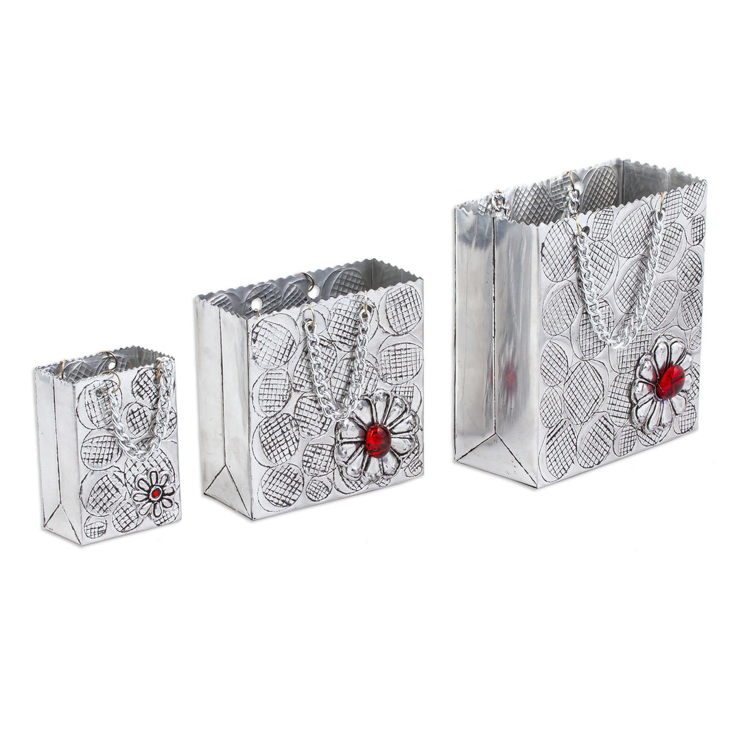 Aluminum Decorative Gift Boxes from Mexico (Set of 3) - Red Luxury