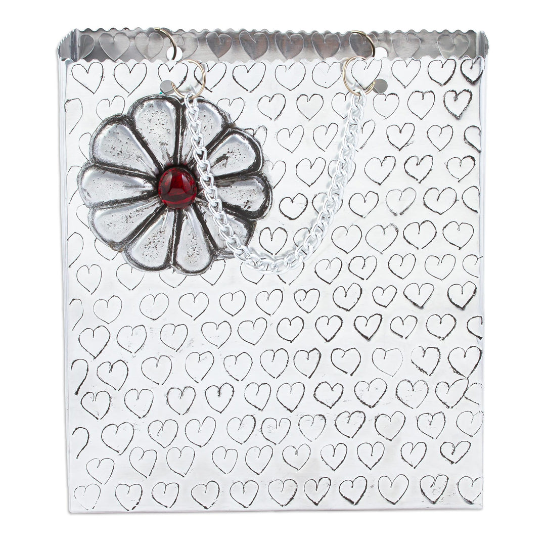 Aluminum Gift Bag-Shaped Decorative Container with Flower - Hearts and Flower
