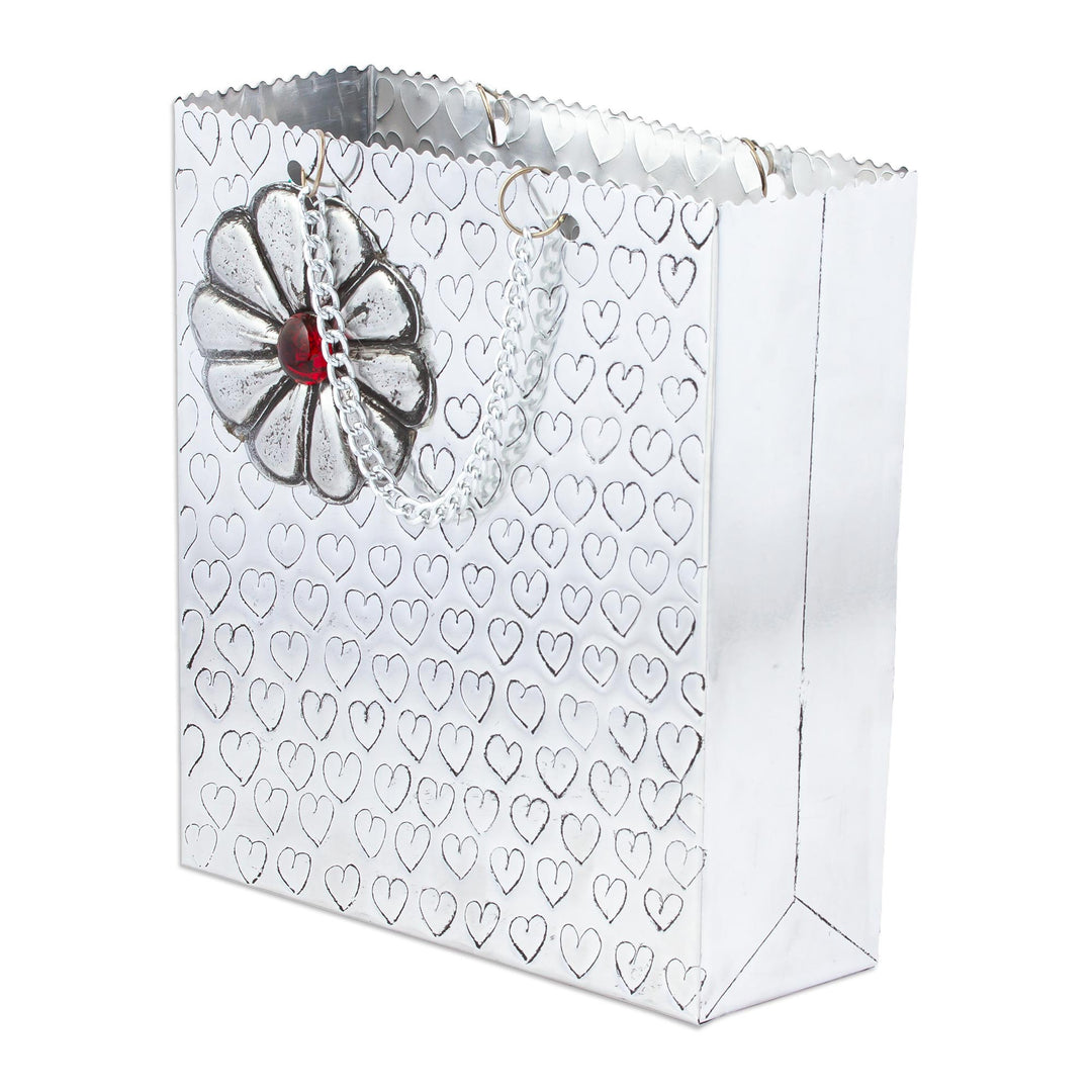 Aluminum Gift Bag-Shaped Decorative Container with Flower - Hearts and Flower