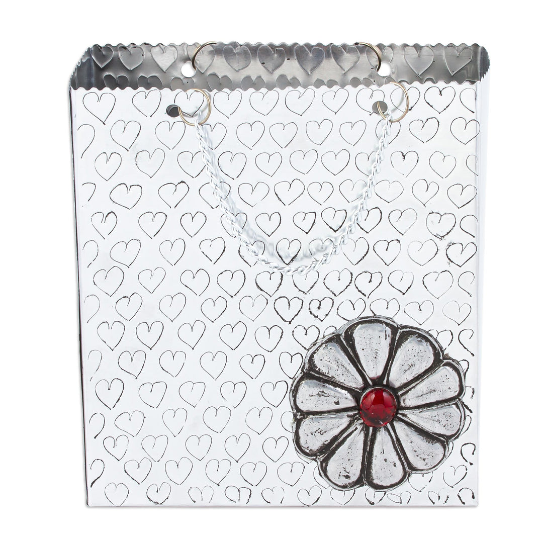 Aluminum Gift Bag-Shaped Decorative Container with Flower - Hearts and Flower