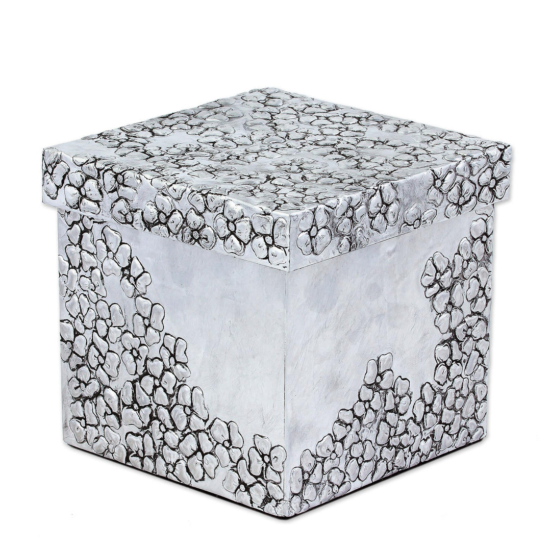 Aluminum Repousse  Floral Decorative Box from Mexico - Blossom Cascade