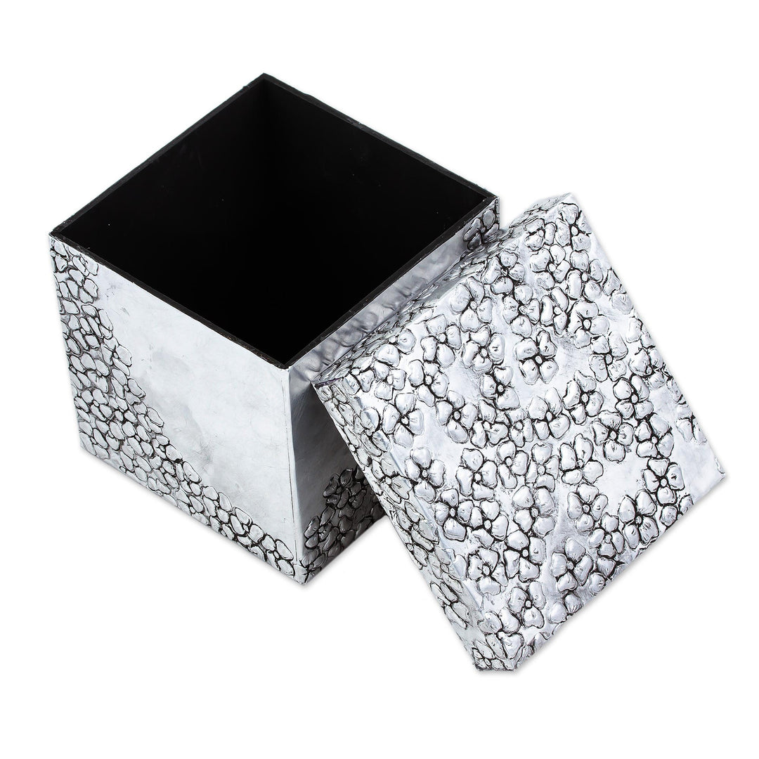 Aluminum Repousse  Floral Decorative Box from Mexico - Blossom Cascade