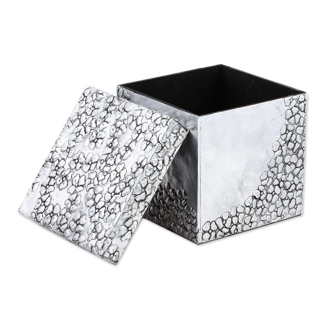 Aluminum Repousse  Floral Decorative Box from Mexico - Blossom Cascade