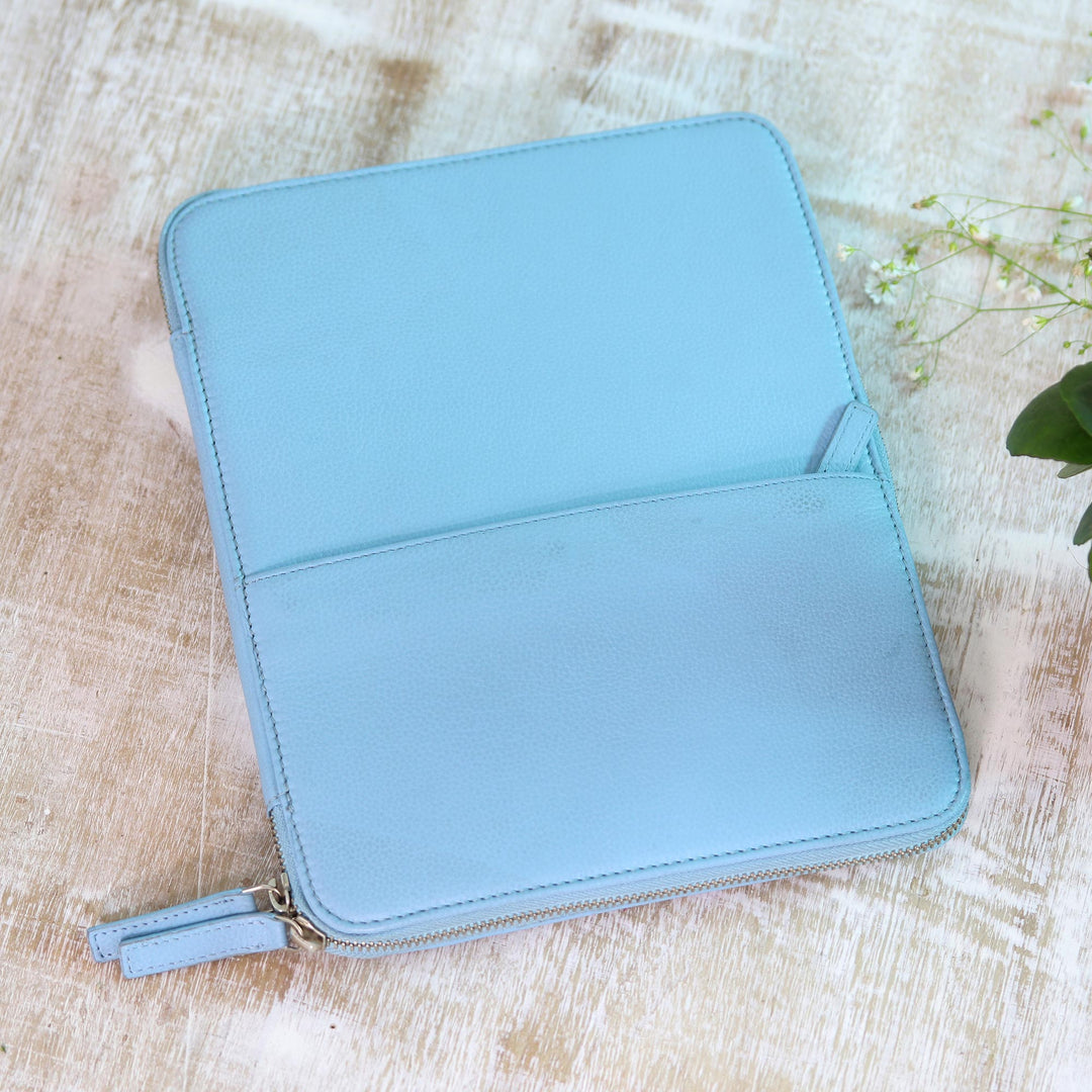 Grey Leather Travel Office Folio - Ultimate Travel Folio in Blue