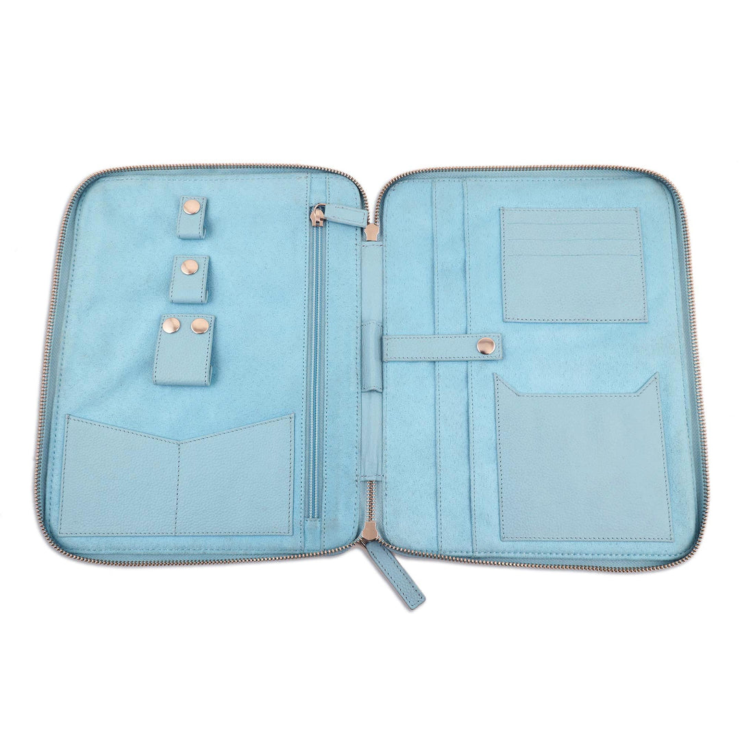 Grey Leather Travel Office Folio - Ultimate Travel Folio in Blue