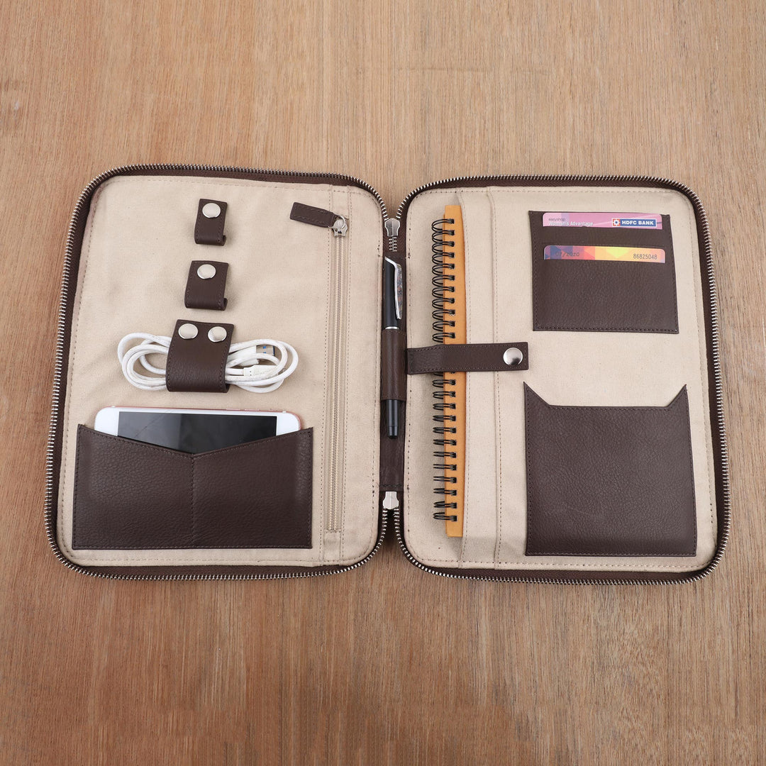Brown Leather Travel Office Folio - Ultimate Travel Folio in Brown