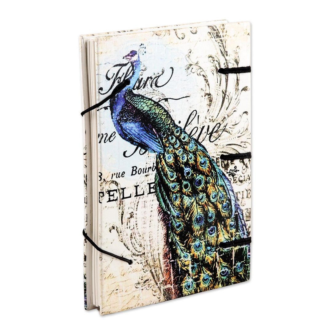 Handmade Paper Journal with Peacock Motif - Quill and Ink