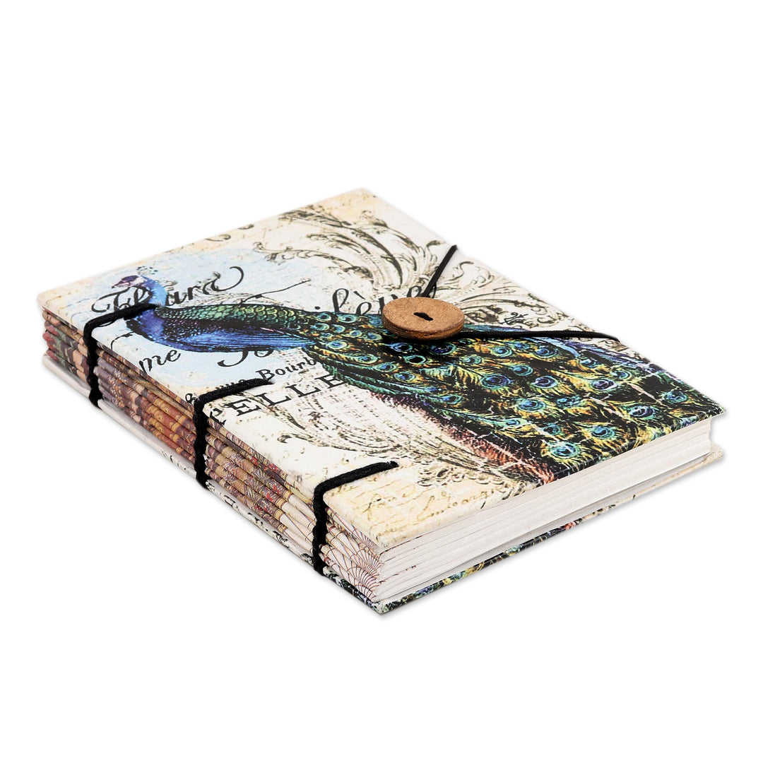 Handmade Paper Journal with Peacock Motif - Quill and Ink
