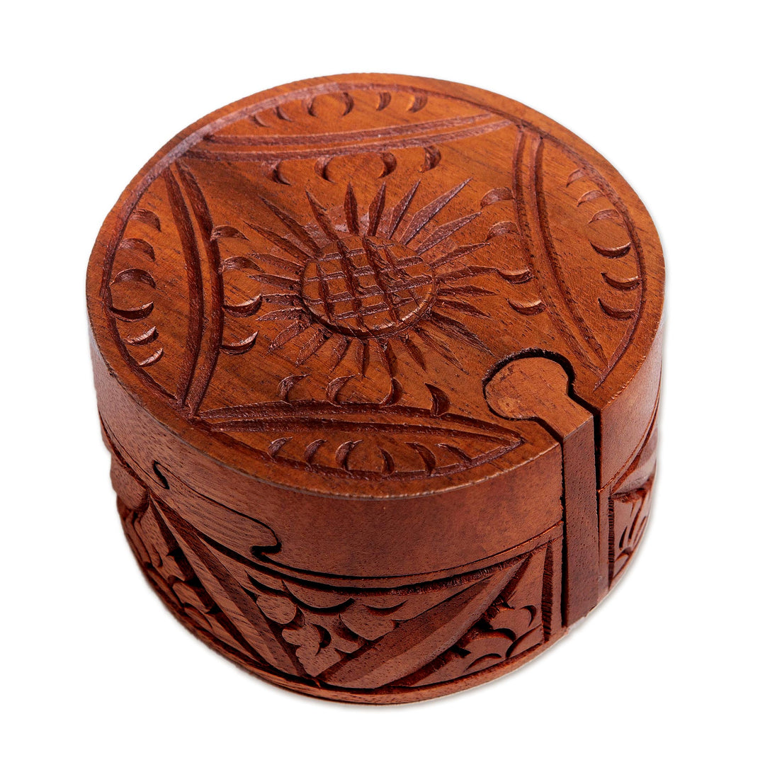 Wood Puzzle Box with Sun Engraving - Bright Sunshine