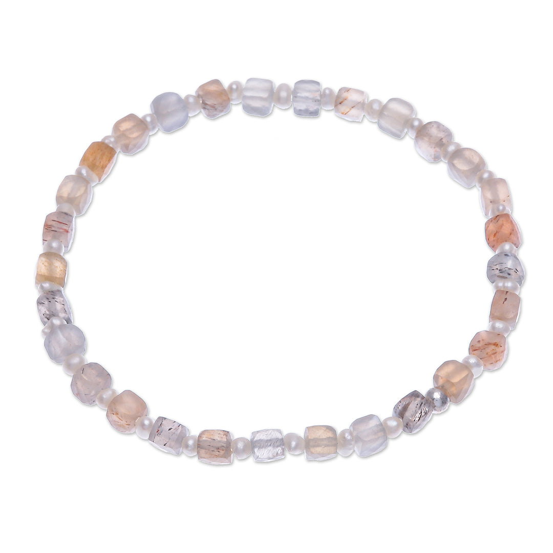 Moonstone and Cultured Pearl Beaded Bracelet - Natural Moon