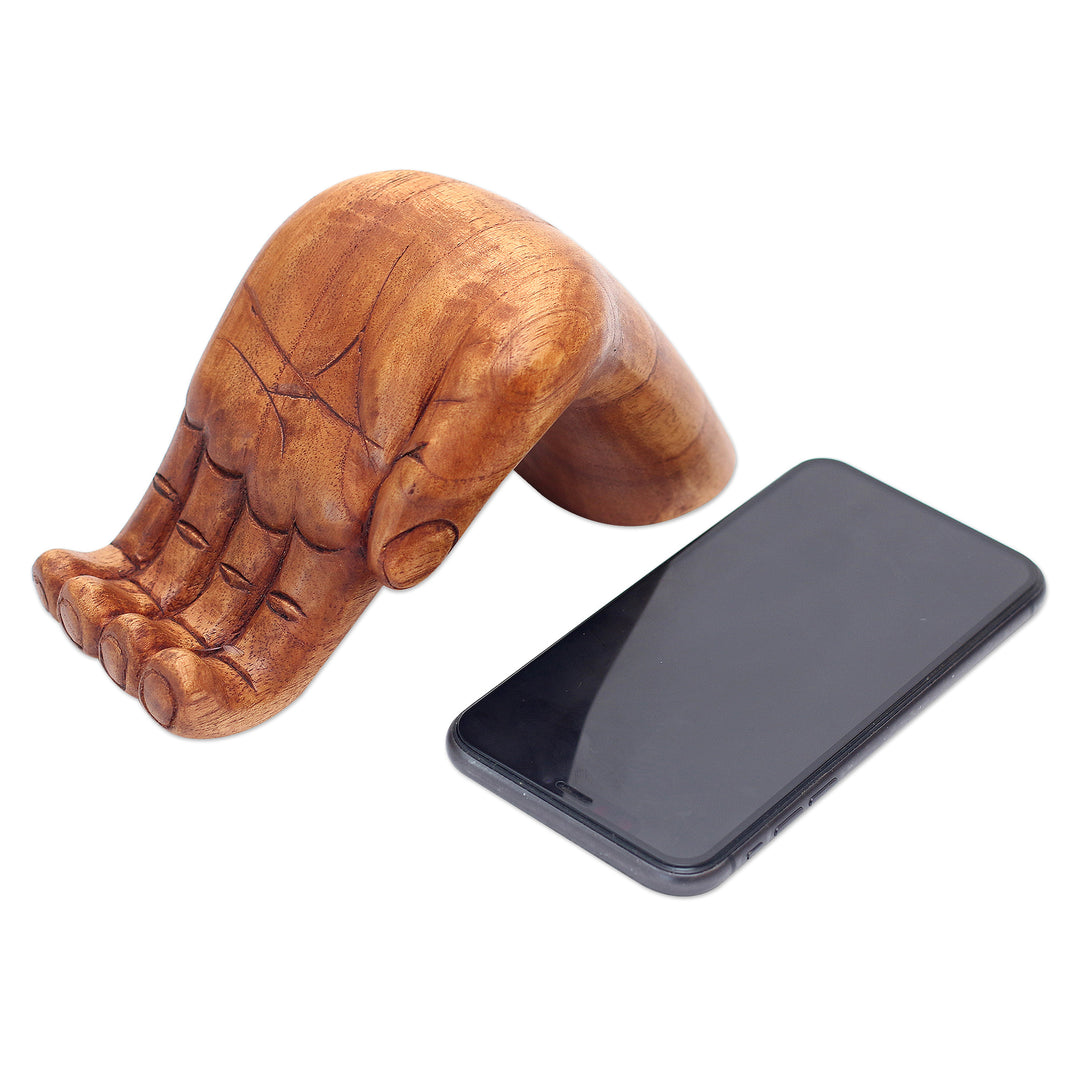 Hand Carved Jempinis Wood Phone Stand - Take My Hand