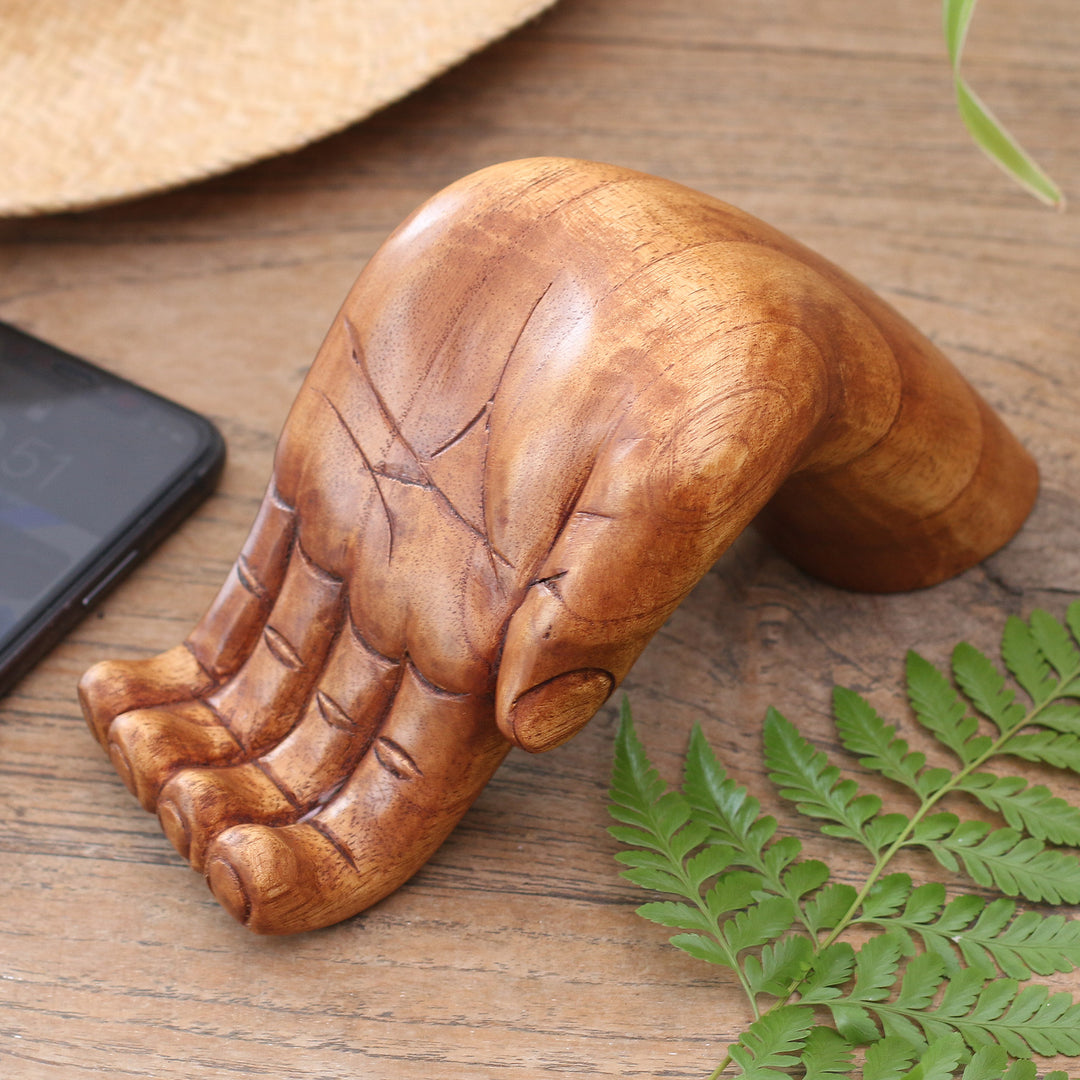 Hand Carved Jempinis Wood Phone Stand - Take My Hand