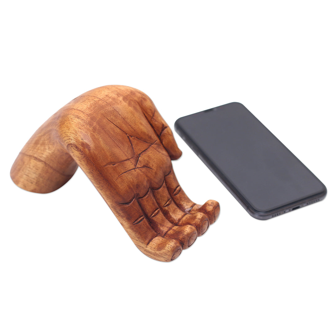 Hand Carved Jempinis Wood Phone Stand - Take My Hand