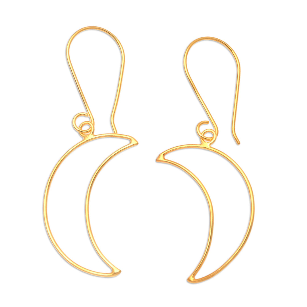 Gold-Plated Crescent Moon Dangle Earrings - Moon Money