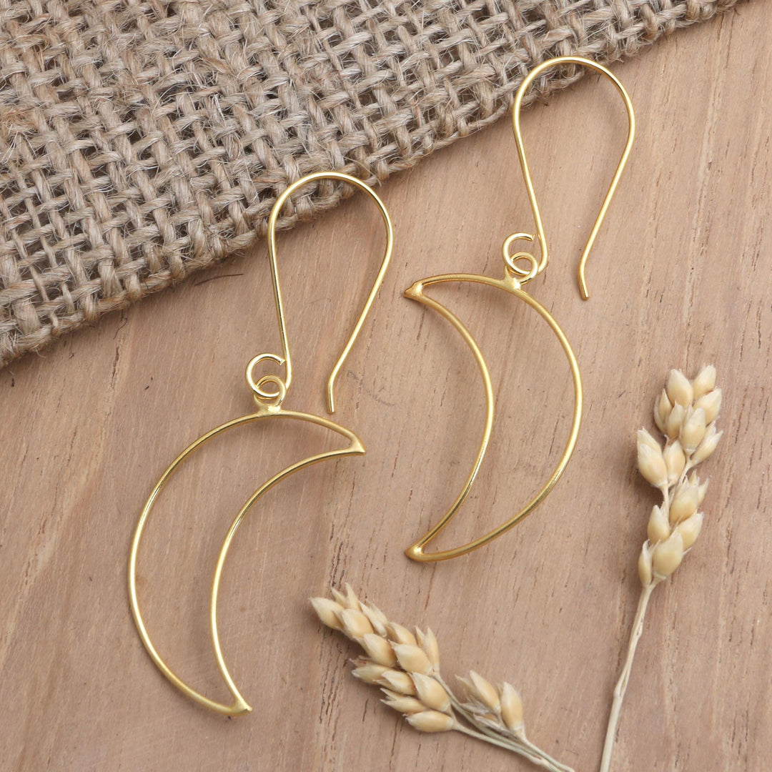 Gold-Plated Crescent Moon Dangle Earrings - Moon Money