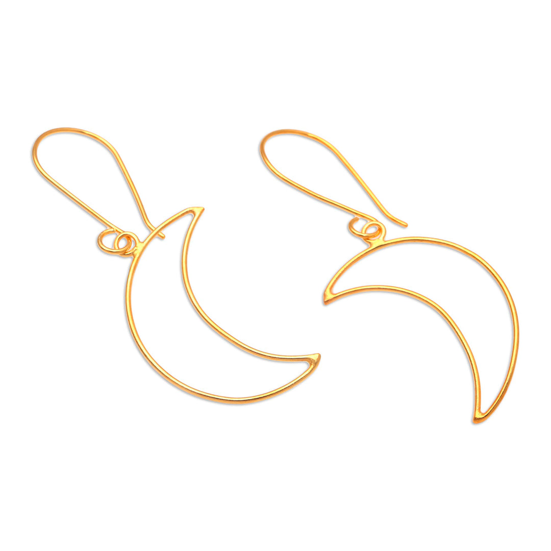 Gold-Plated Crescent Moon Dangle Earrings - Moon Money