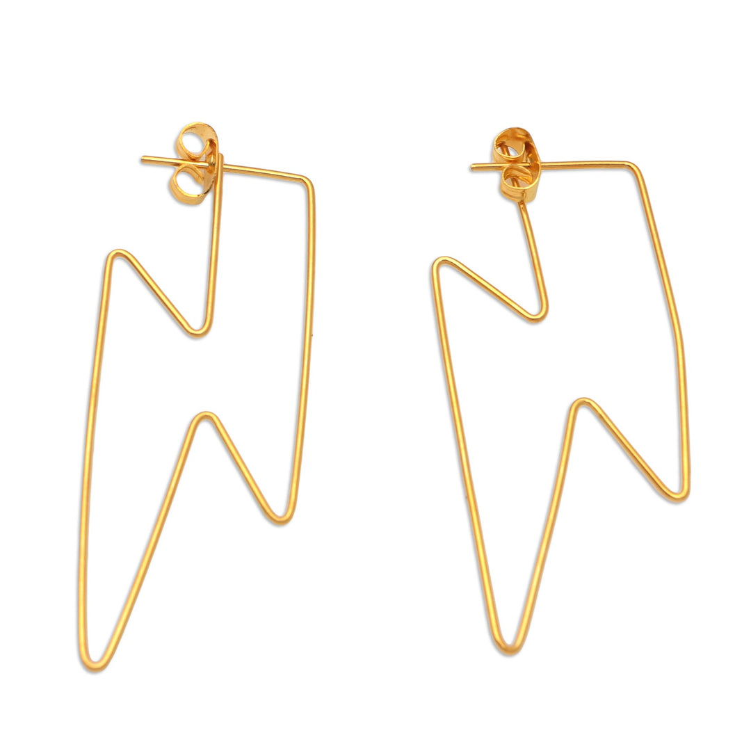 Gold-Plated Lightening Bolt Drop Earrings - Golden Bolt