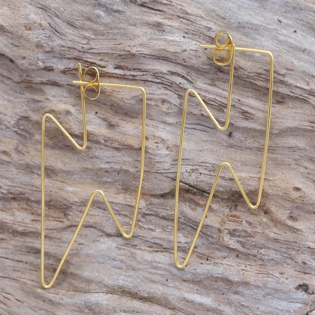 Gold-Plated Lightening Bolt Drop Earrings - Golden Bolt