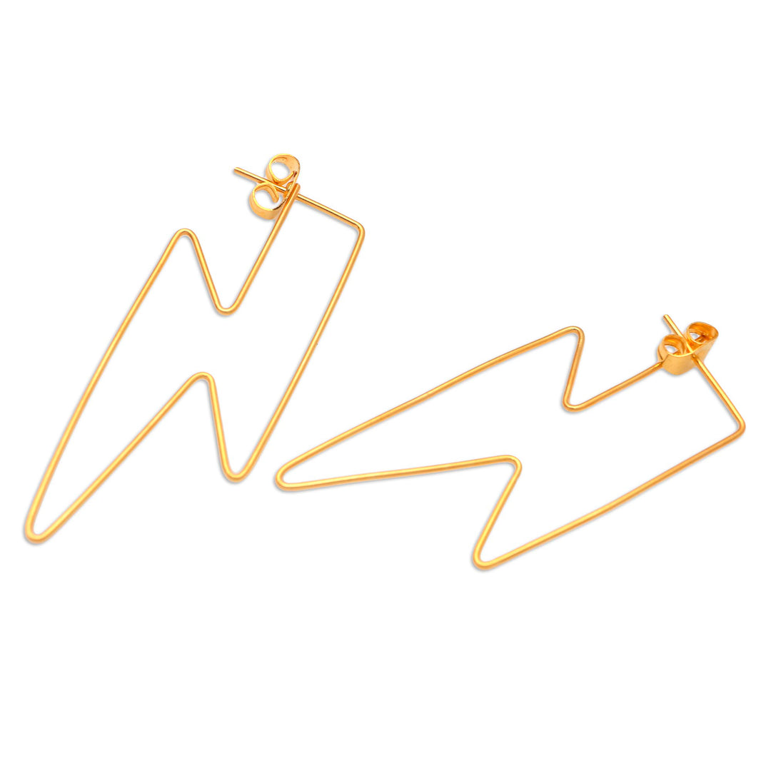 Gold-Plated Lightening Bolt Drop Earrings - Golden Bolt