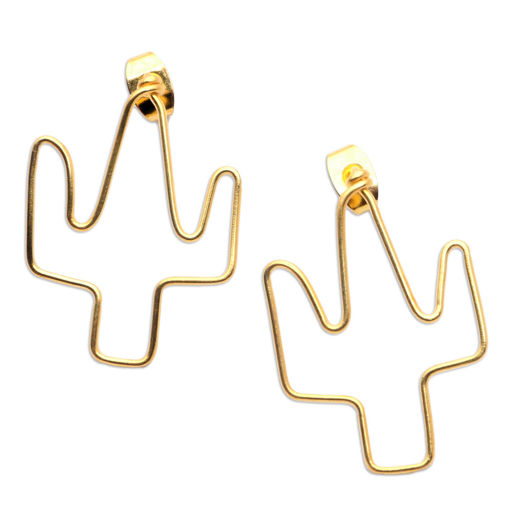 Gold-Plated Cactus Drop Earrings from Bali - Cactus Party