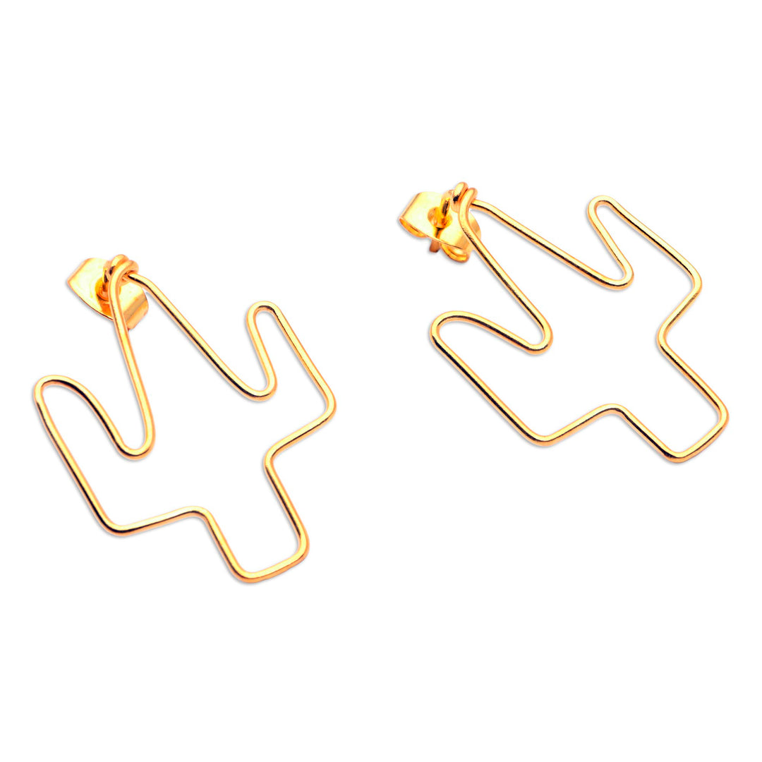 Gold-Plated Cactus Drop Earrings from Bali - Cactus Party