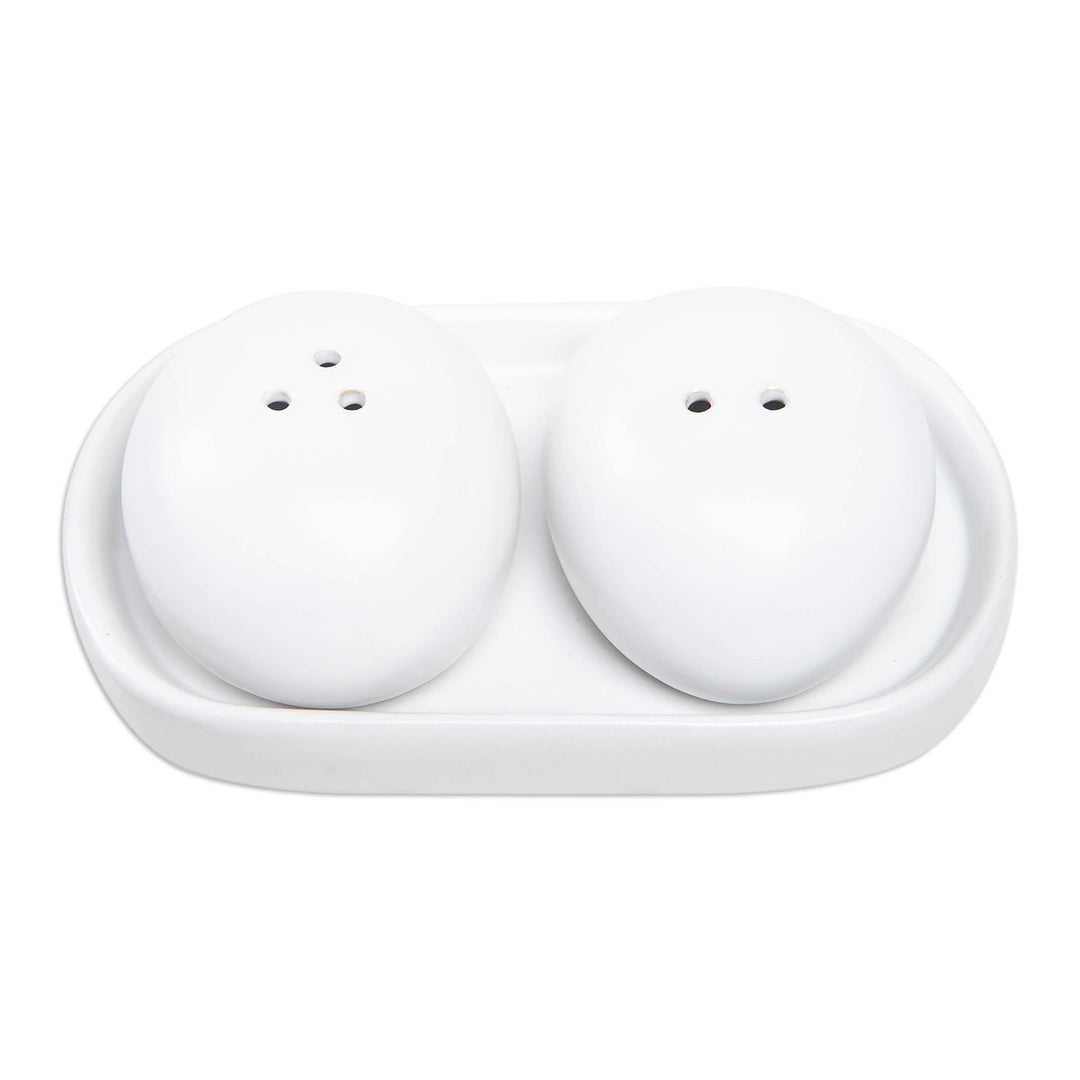 White Ceramic Salt and Pepper Set (3 Pieces) - Soft Seasoning