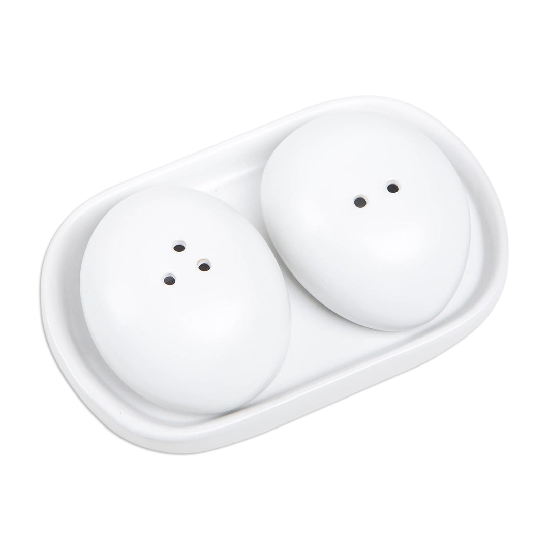 White Ceramic Salt and Pepper Set (3 Pieces) - Soft Seasoning