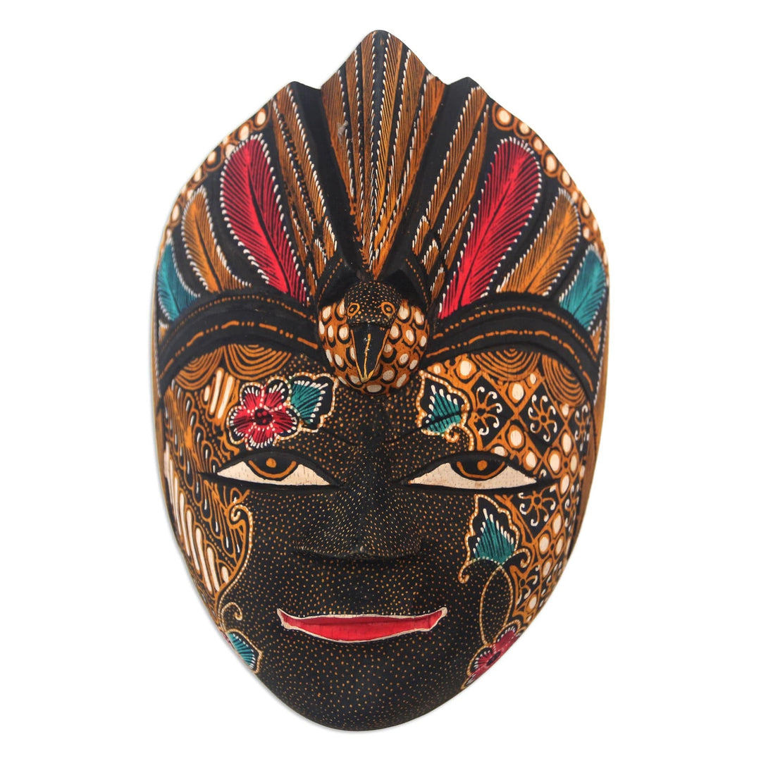 Hand Crafted Batik Wood Mask from Java - Bird Dance