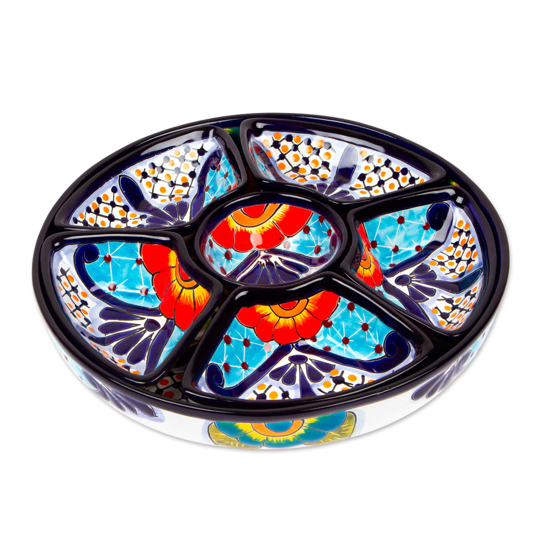 Talavera Style Appetizer Bowl Set from Mexico (7 Piece) - Festive Flowers