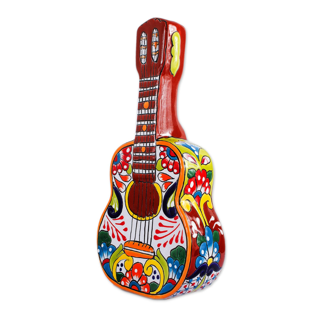 Talavera-Style Ceramic Guitar Sculpture from Mexico - Talavera Guitar