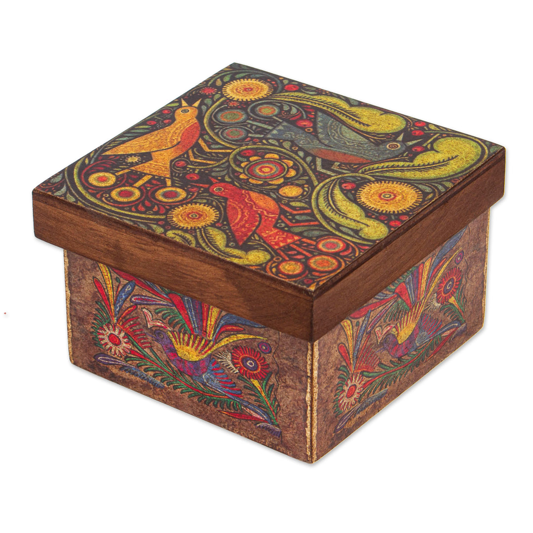 Wood Box with Otomi Inspired Bird Decoupage from Mexico - Otomi Birds