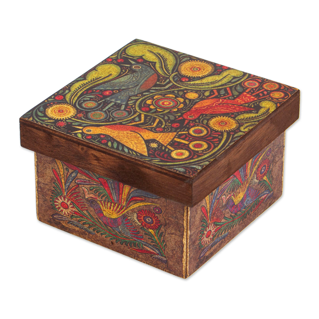 Wood Box with Otomi Inspired Bird Decoupage from Mexico - Otomi Birds