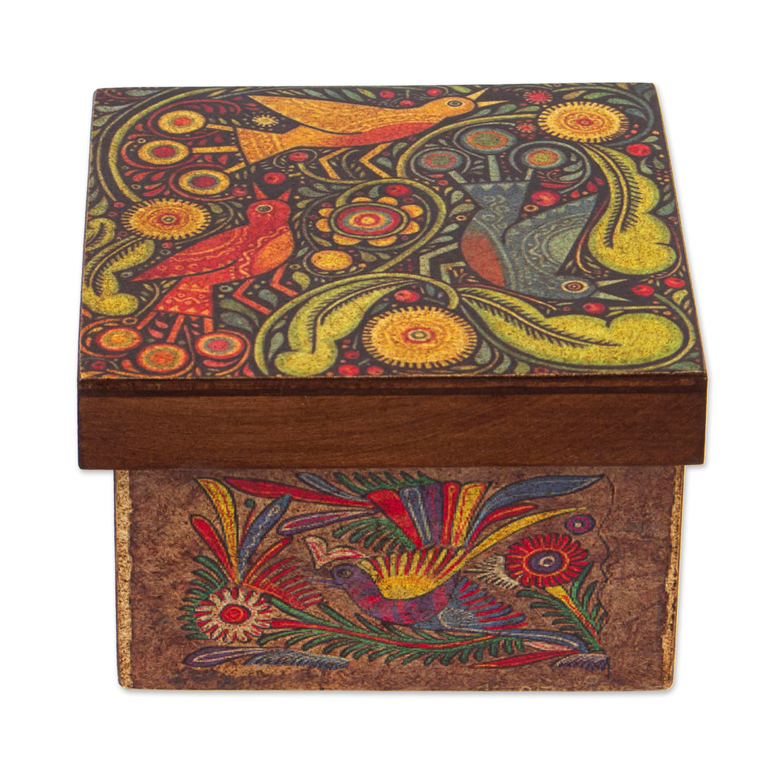Wood Box with Otomi Inspired Bird Decoupage from Mexico - Otomi Birds