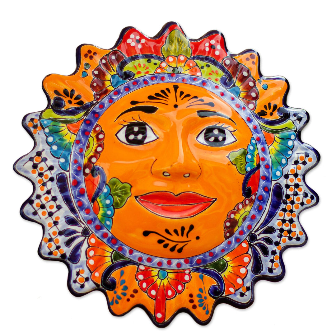 Hand-Painted Ceramic Sun Wall Sculpture from Mexico - Luz del Sol