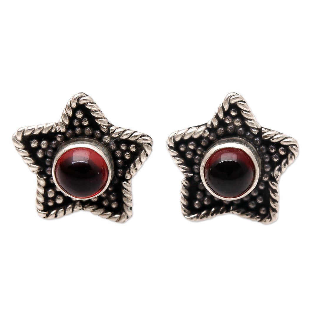 Handmade Garnet Stud Earrings with Star Motif - Crimson Star