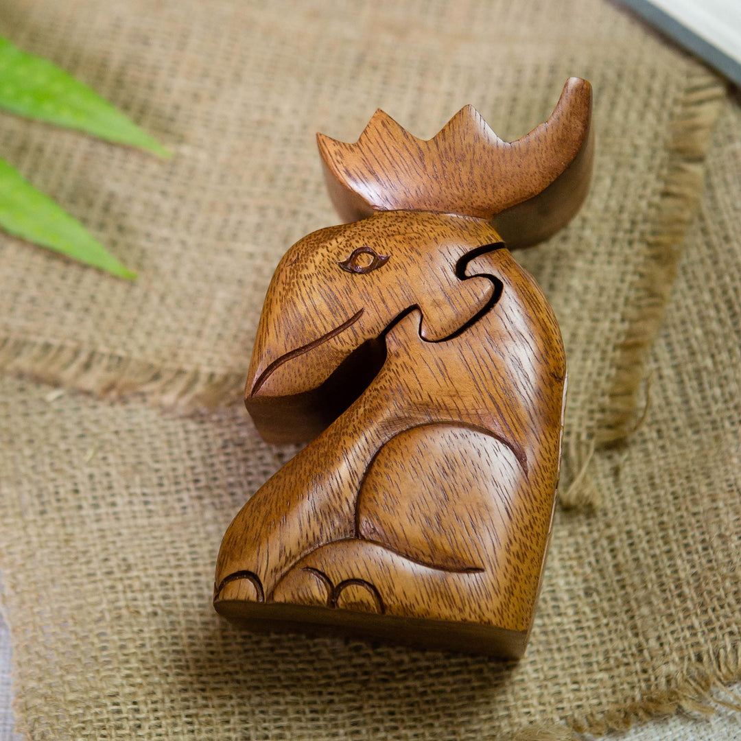 Decorative Wood Puzzle Box with Moose Motif - Lead the Charge