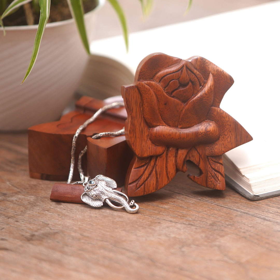 Decorative Wood Puzzle Box with Lotus Motif - Lotus Secret