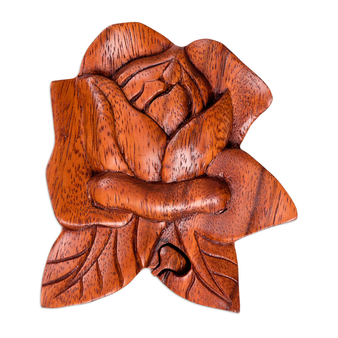 Decorative Wood Puzzle Box with Lotus Motif - Lotus Secret