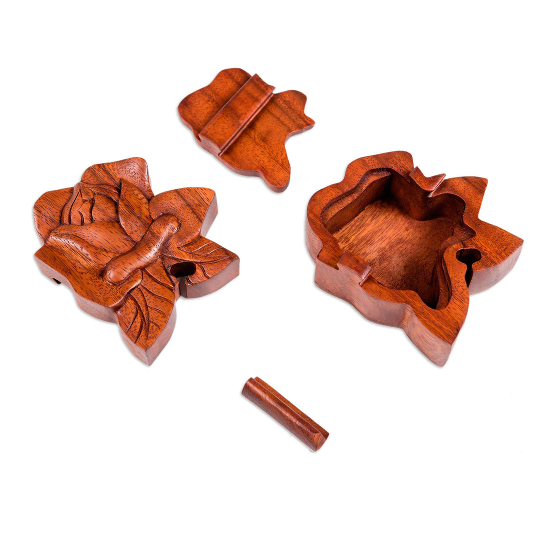 Decorative Wood Puzzle Box with Lotus Motif - Lotus Secret