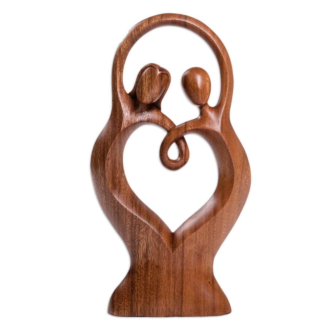 Romantic Suar Wood Statuette from Bali - Happier Dancing