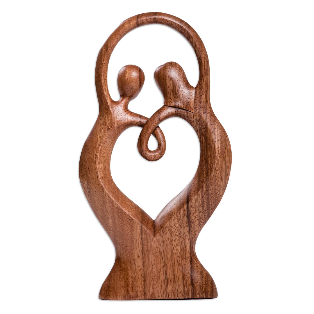 Romantic Suar Wood Statuette from Bali - Happier Dancing
