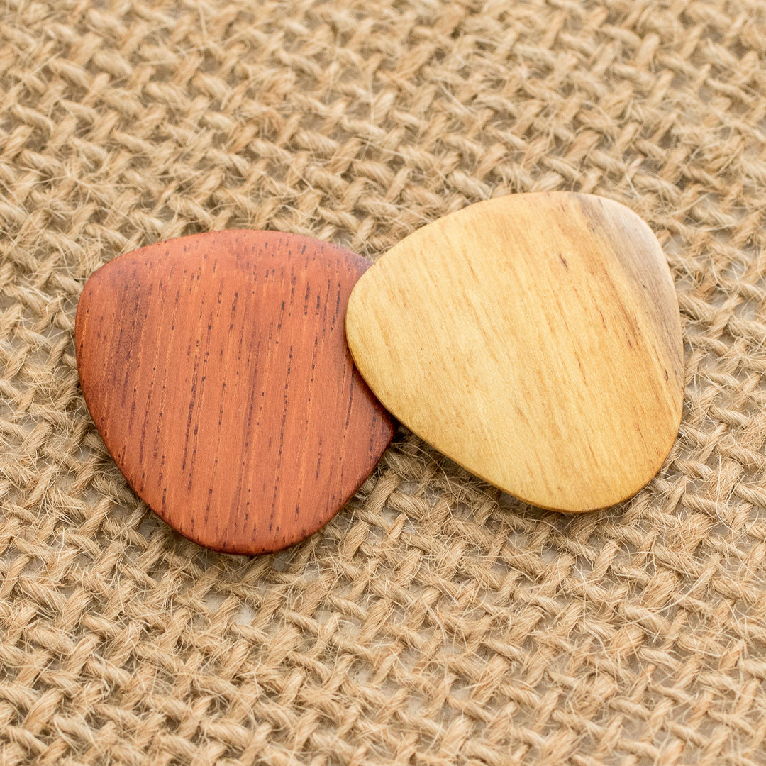 Reclaimed Natural Tropical Wood Guitar Picks (Pair) - Eco-Beat