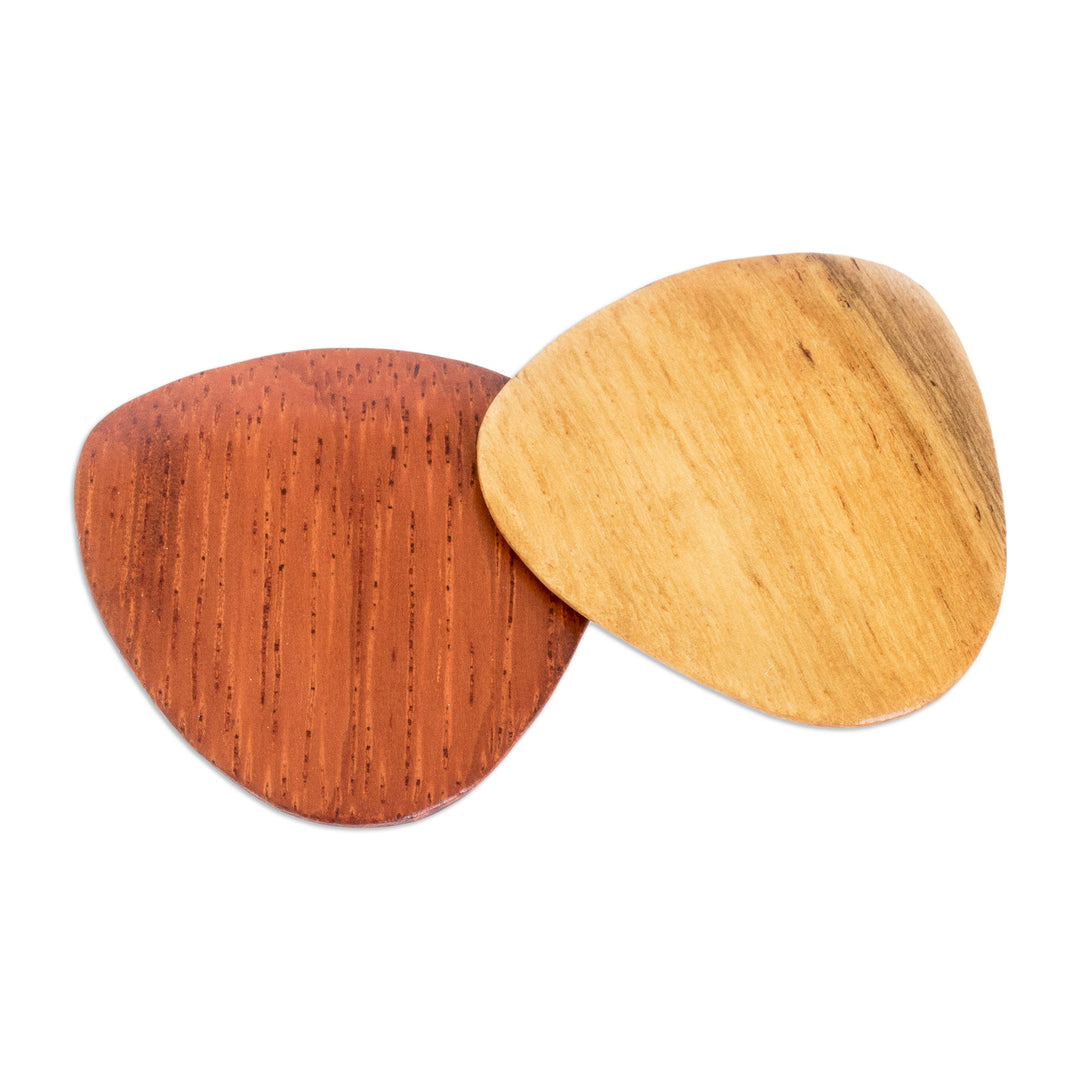 Reclaimed Natural Tropical Wood Guitar Picks (Pair) - Eco-Beat