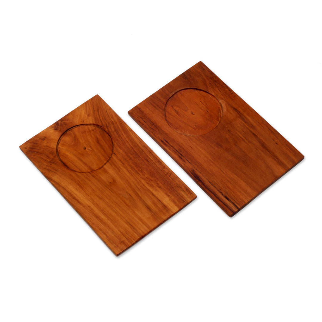 Hand Made Light Brown Wood Trays from Indonesia (Pair) - Clock Tower