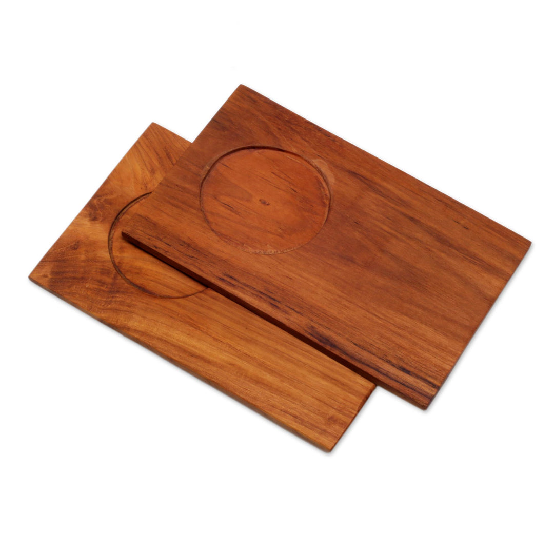 Hand Made Light Brown Wood Trays from Indonesia (Pair) - Clock Tower