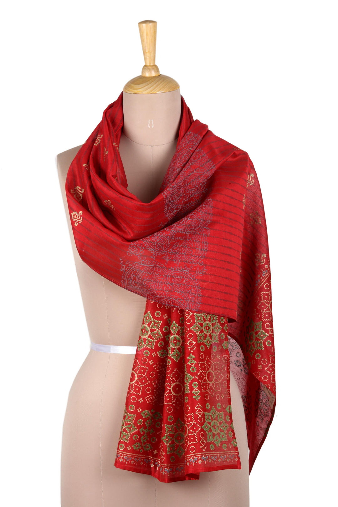 Block-Printed Cotton and Silk Shawl from India - Eternal Flame