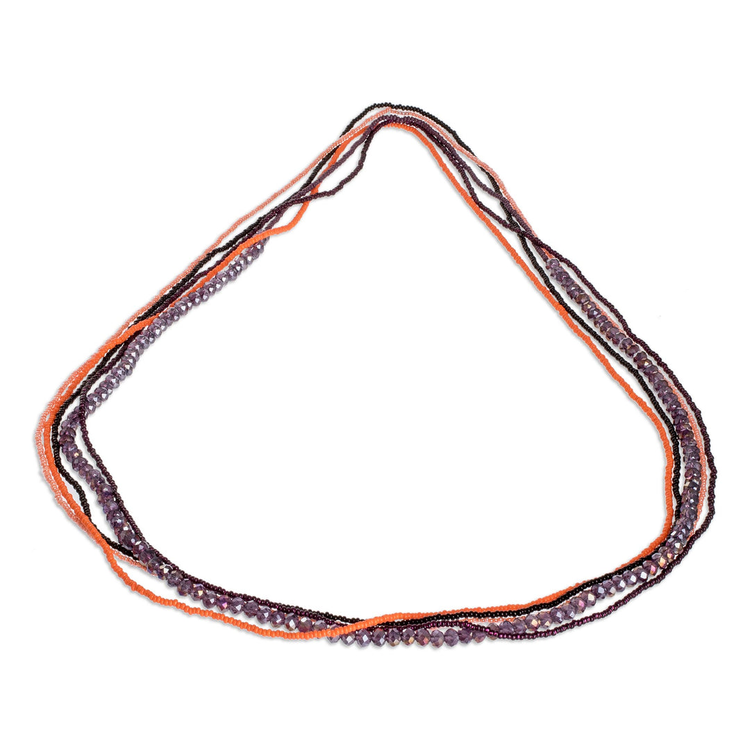 Black, Purple and Orange Beaded Necklaces (Set of 5) - Mountain Sunset