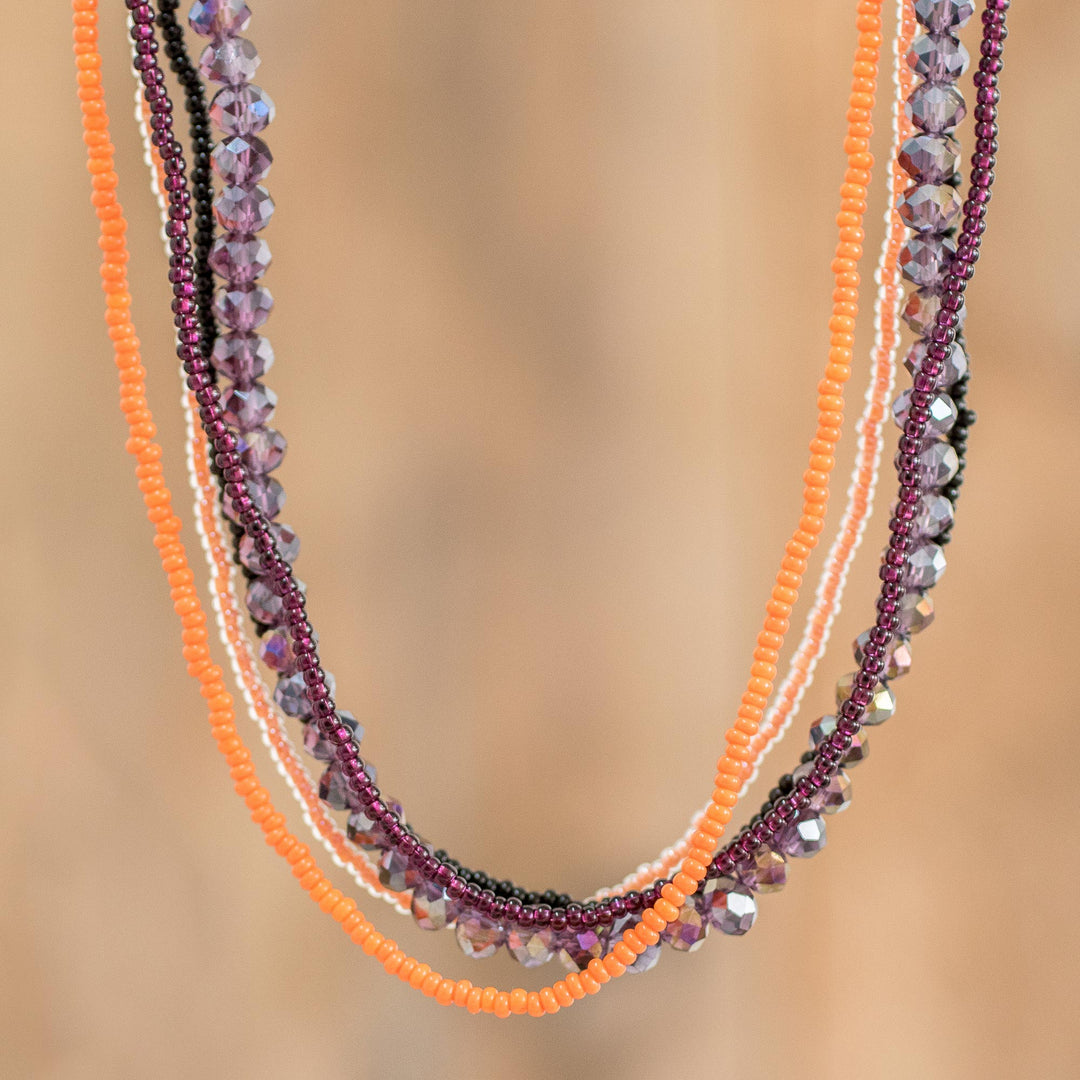 Black, Purple and Orange Beaded Necklaces (Set of 5) - Mountain Sunset