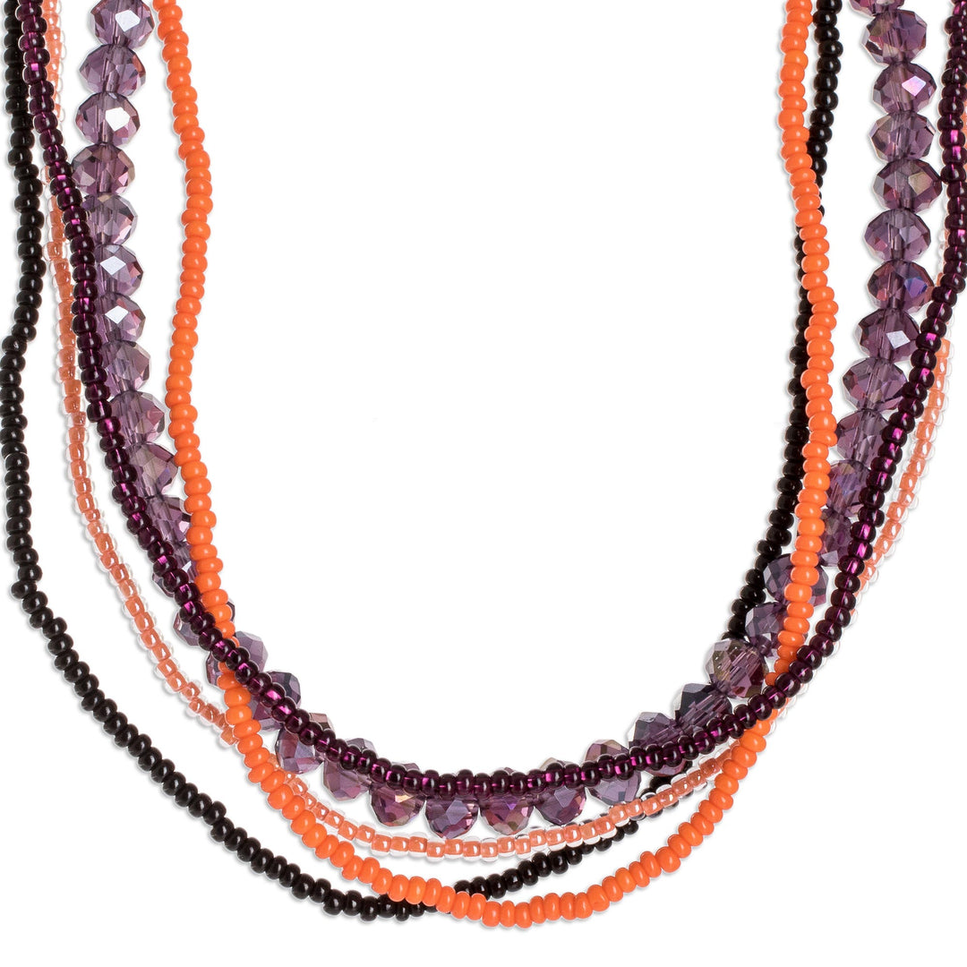Black, Purple and Orange Beaded Necklaces (Set of 5) - Mountain Sunset